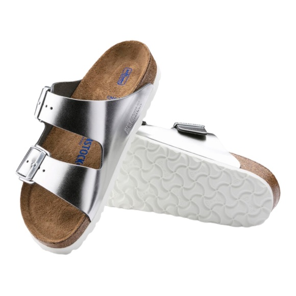 Birkenstock Shoes - Birkenstock Arizona Sandals Metallic Leather Silver